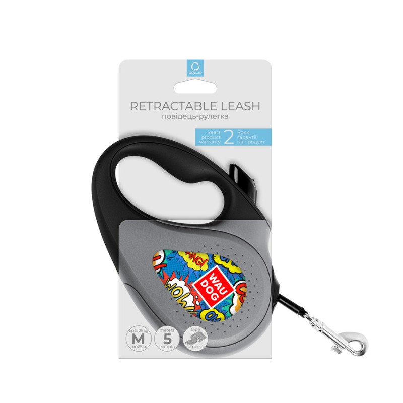 Collar WAUDOG Roulette Leash Поводок-рулетка для собак с рисунком ВАУ