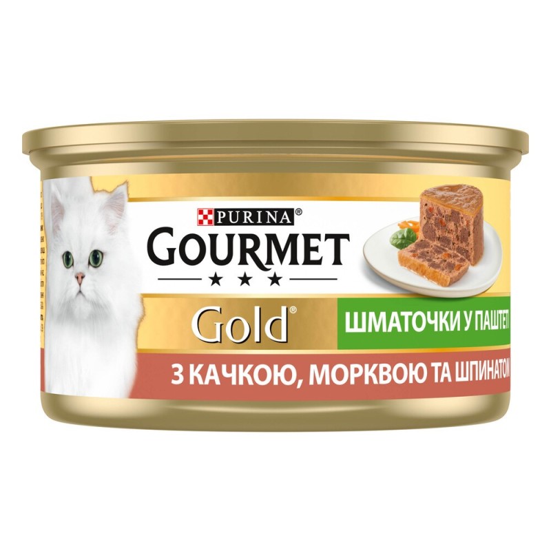 Gourmet Gold Консерви для дорослих кішок з качкою морквою та шпинатом шматочки в паштеті