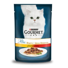 Gourmet Perle Консервы для взрослых кошек с курицей и говядиной в подливе