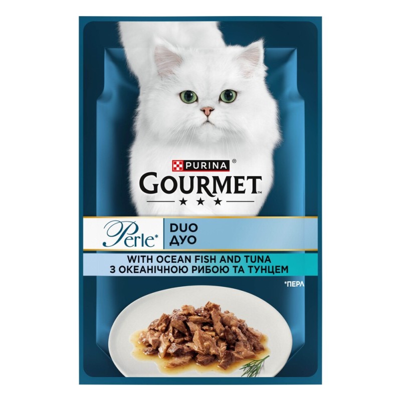 Gourmet Perle Консерви для дорослих кішок з океанічною рибою та тунцем у підливі