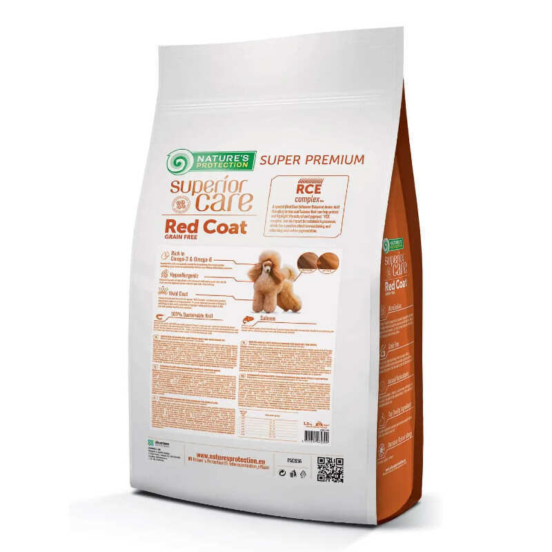Natures Protection Dog Adult Superior Care Red Coat Grain Free Mini Breeds Беззерновой корм для взрослых собак мелких пород с рыжим окрасом с лососем