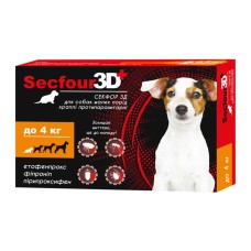 Secfour 3D Капли на холку от блох клещей и комаров для собак до 4 кг