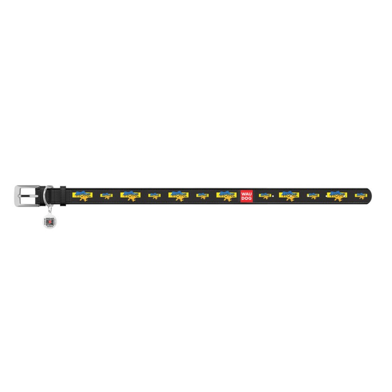 Collar Waudog Design Ошейник для собак кожаный c QR паспортом Дом черный