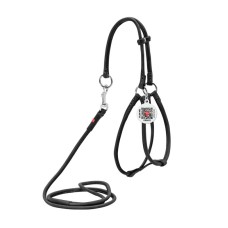 Collar Waudog Soft Шлея с поводком для собак кожаная круглая черная