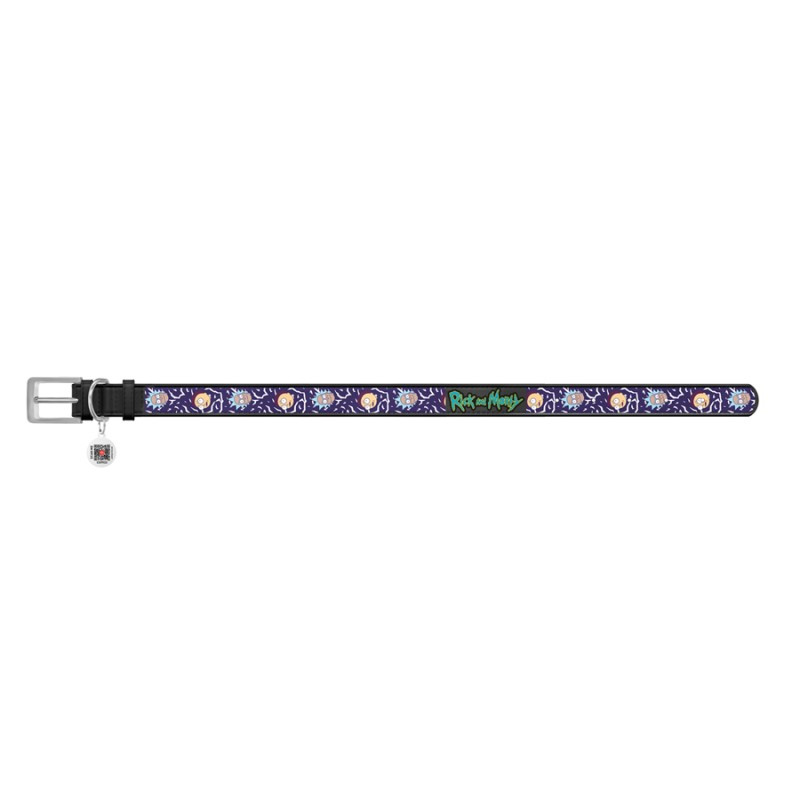 Collar Waudog Design Ошейник для собак кожаный c QR паспортом Рик и Морти 2 черный