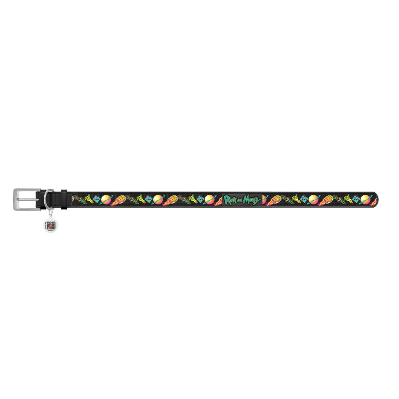 Collar Waudog Design Ошейник для собак кожаный c QR паспортом Рик и Морти 3 черный