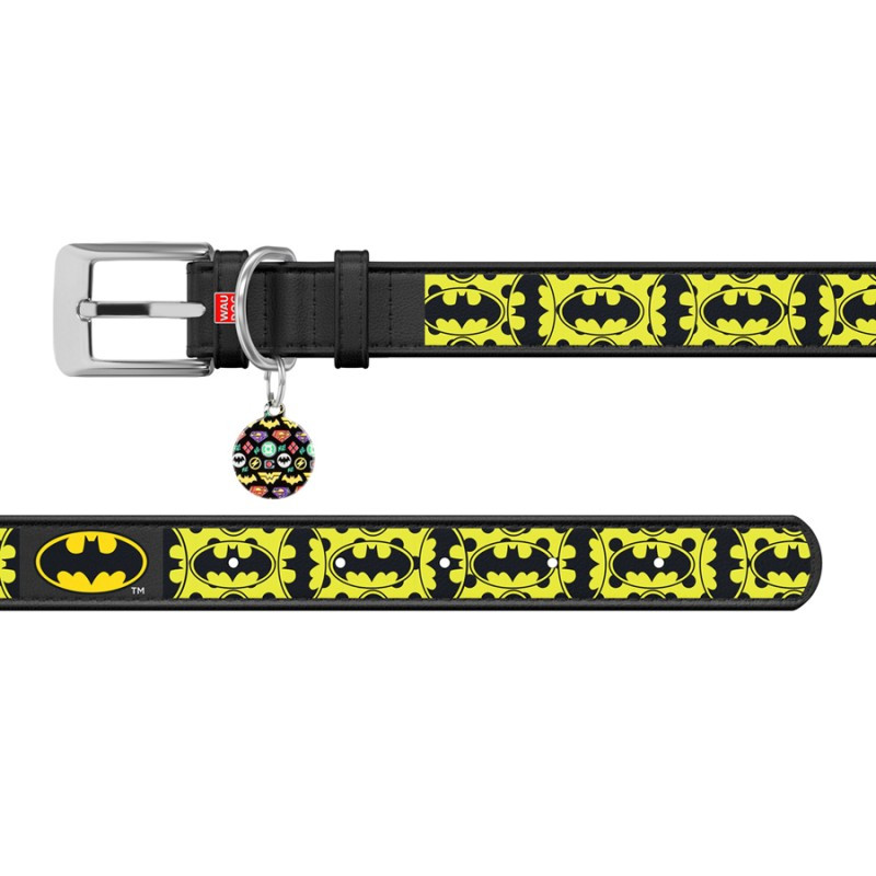 Collar Waudog Design Нашийник для собак шкіряний з QR паспортом Бетмен 4 чорний