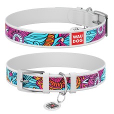 Collar Waudog Design Нашийник для собак шкіряний з QR паспортом Літо білий