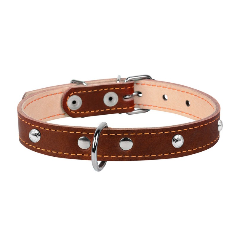 Collar Ошейник для собак кожаный двойной с украшениями коричневый