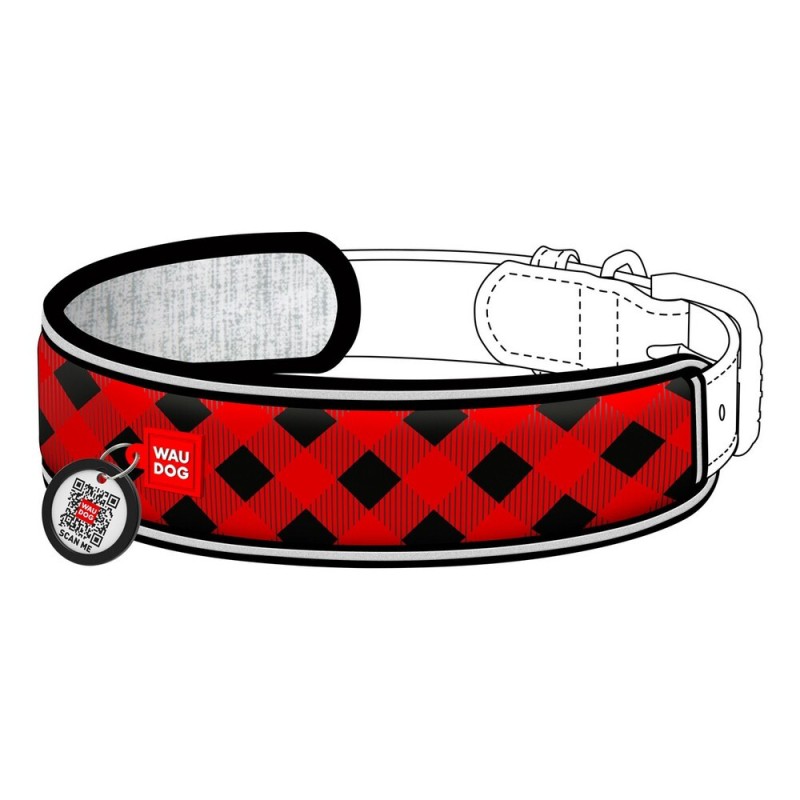 Collar Waudog Nylon Эргономичная накладка на ошейник Шотландка красная