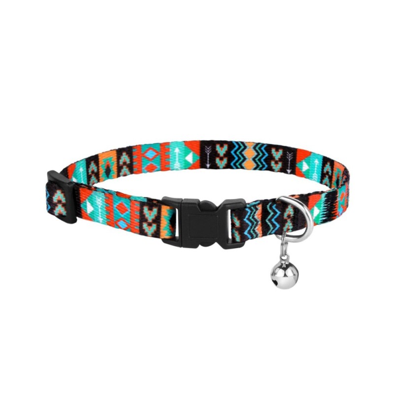 Bronzedog Urban Ошейник для кошек с пластиковой застежкой и колокольчиком ацтеки