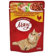 Мяу Консервы для взрослых кошек с курицей в нежном соусе