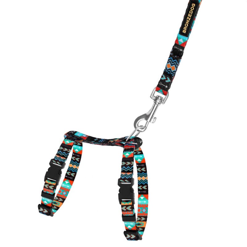Bronzedog Urban Шлея с поводком для кошек и мелких собак ацтеки