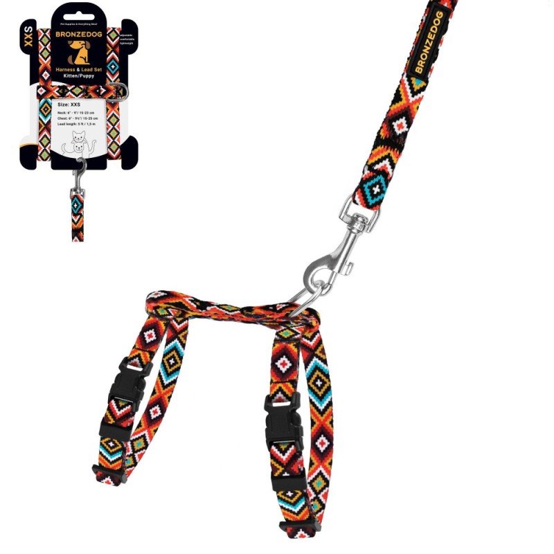 Bronzedog Urban Шлея с поводком для кошек и мелких собак гуцульская оранжевая
