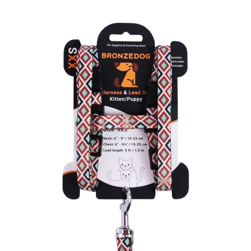 Bronzedog Urban Шлея с поводком для кошек и мелких собак гуцульская коричневая