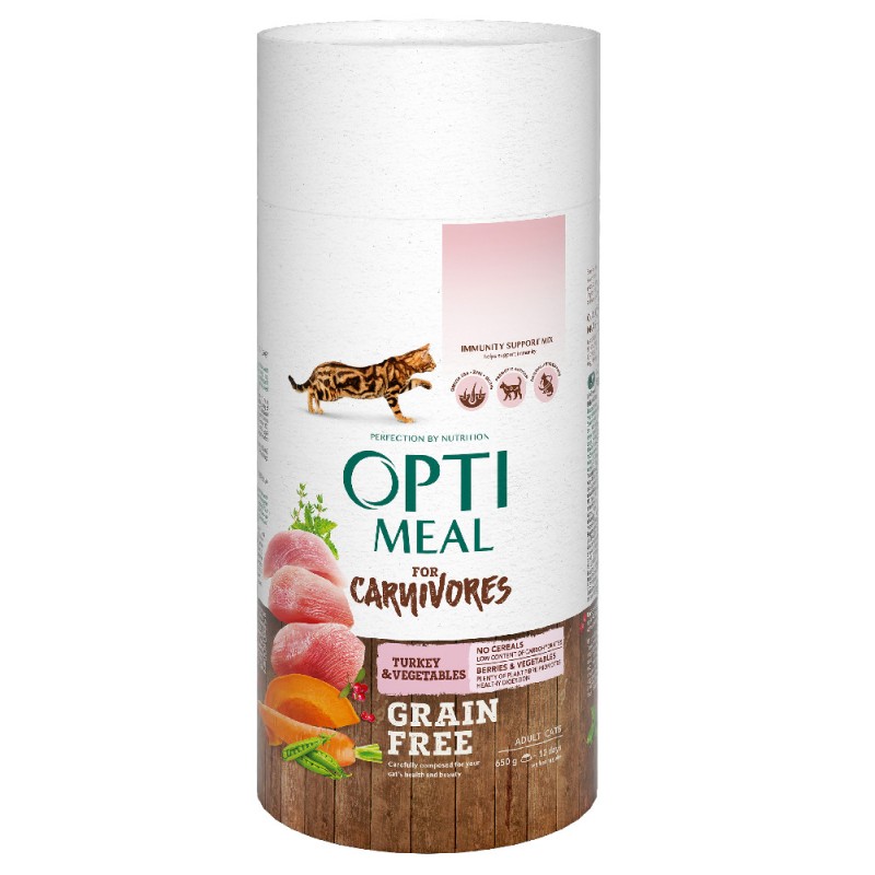 Optimeal Cat Adult for Carnivores Grain Free Беззерновой сухой корм для взрослых кошек с индейкой и овощами