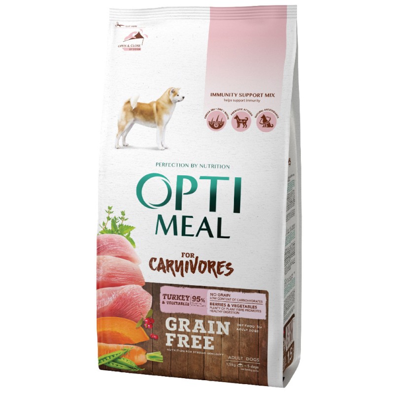 Optimeal Dog Adult for Carnivores Grain Free Беззерновой сухой корм для взрослых собак с индейкой и овощами