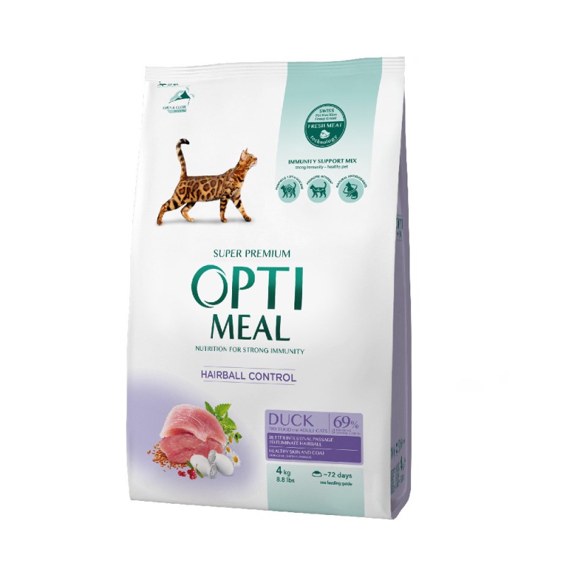 Optimeal Cat Adult Hairball Control Duck Сухой корм для взрослых кошек с эффектом выведения шерсти с уткой