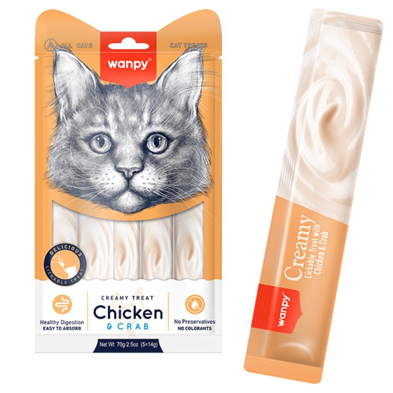 Wanpy Creamy Lickable Treats Chicken & Crab Лакомства для кошек жидкое курица и краб