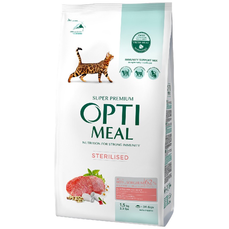 Optimeal Cat Adult Sterilised Beef & Sorghum Сухой корм для взрослых стерилизованных кошек с говядиной и сорго
