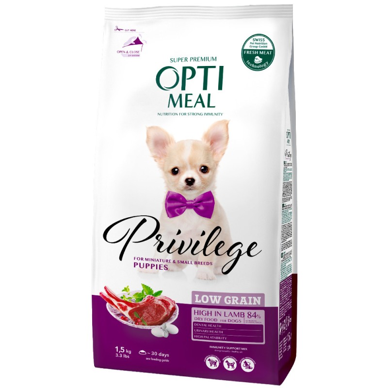 Optimeal Privilege Puppies Dog Низкозерновой сухой корм для взрослых собак мелких пород и щенков с ягненком