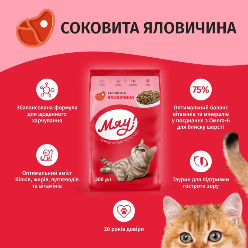 Мяу Сухий корм для дорослих кішок з телятиною