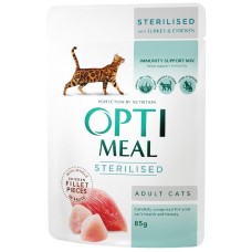 Optimeal Cat Adult Консервы для взрослых стерилизованных кошек с индейкой и куриным филе в соусе