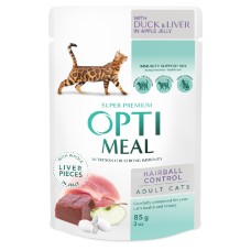 Optimeal Cat Adult Консервы для взрослых кошек с эффектом выведения шерсти с уткой и кусочками печени в яблочном желе