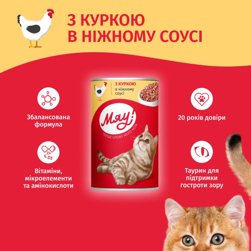 Мяу Консерви для дорослих кішок з куркою у соусі