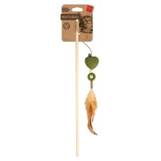 Waucat Fun Natural Игрушка для кошек Дразнилка с сердечком, деревом, прессованной кошачьей мятой, пером и джутовой веревкой
